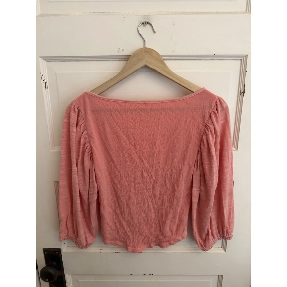 Free People Women's Coral Pink Day Lily‎ Puff Sleeve Blouse Top Size Small $78